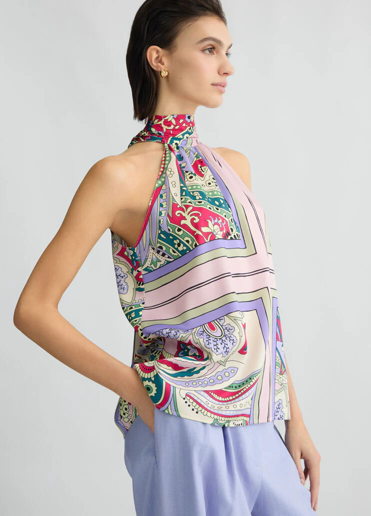 Printed satin top