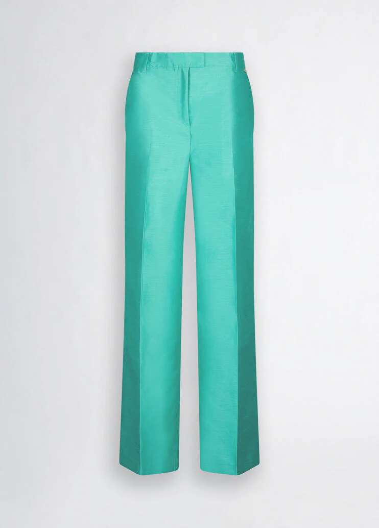 Long green shantung trousers