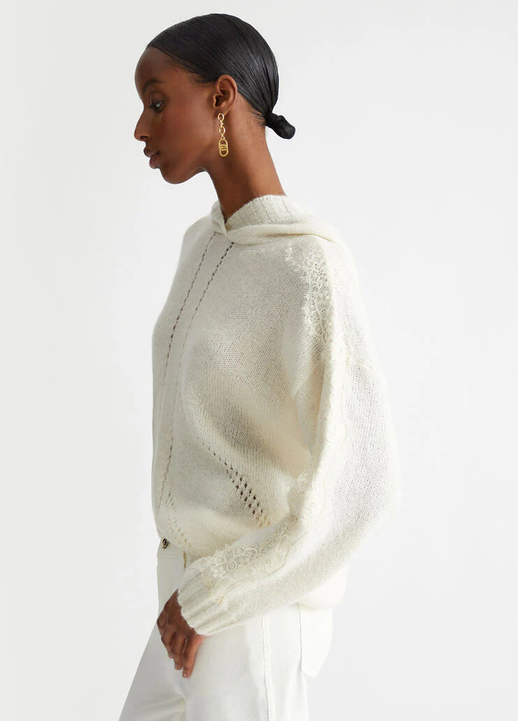Wool-blend sweater with hood