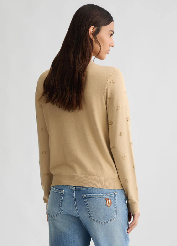 Cardigan with logo and rhinestones