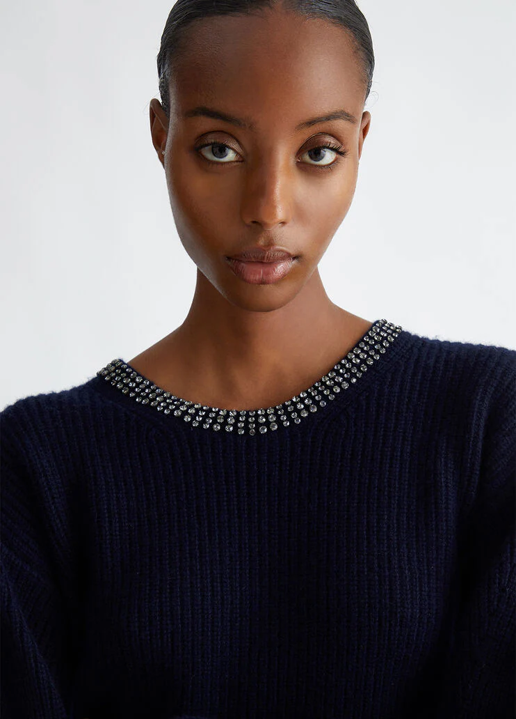 Wool sweater with gemstones