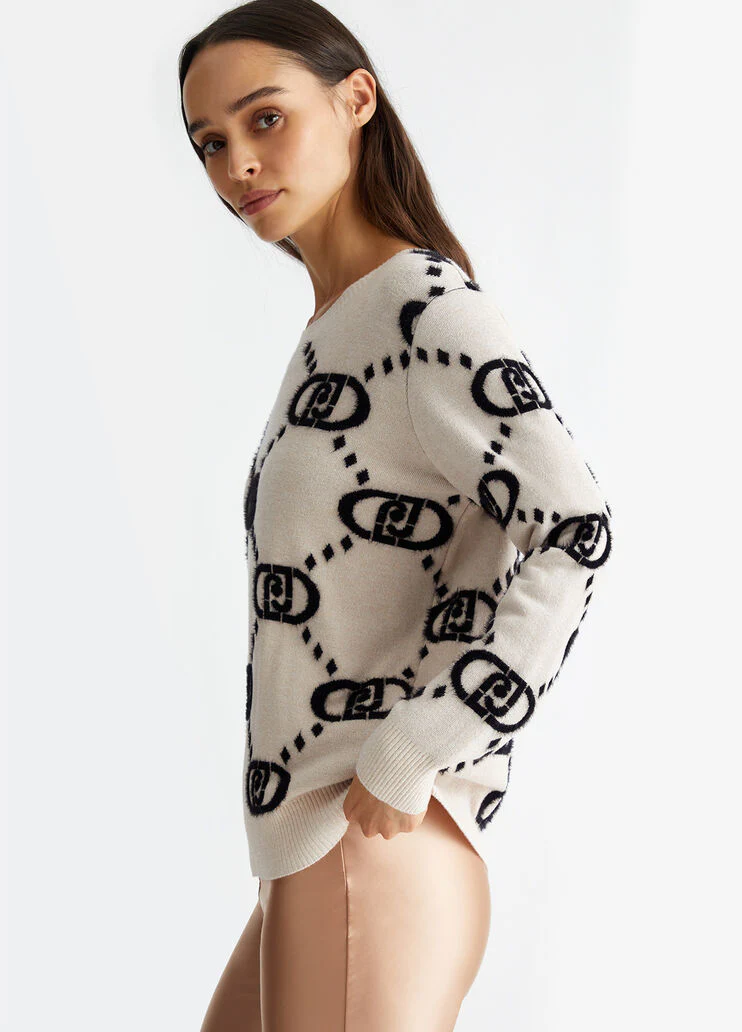 Black jacquard monogram sweater