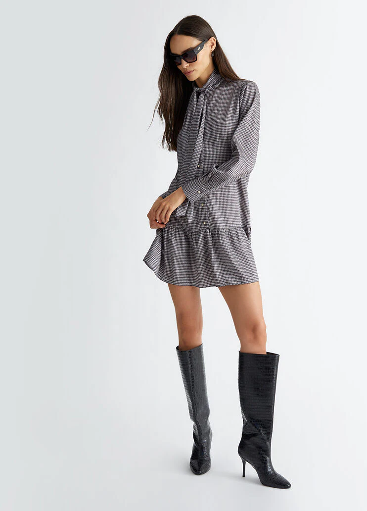 Printed satin shirt dress