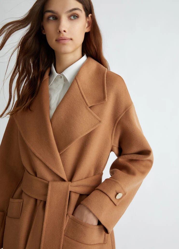 Belted wool-blend coat