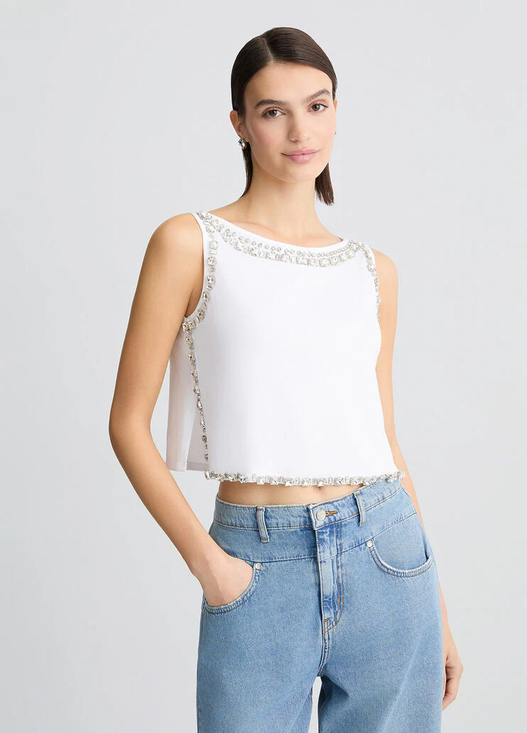 White top with bejewelled embellishment