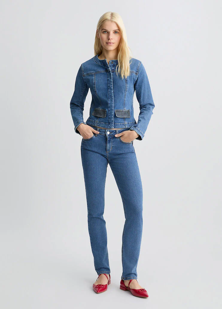 Denim jacket with rhinestones