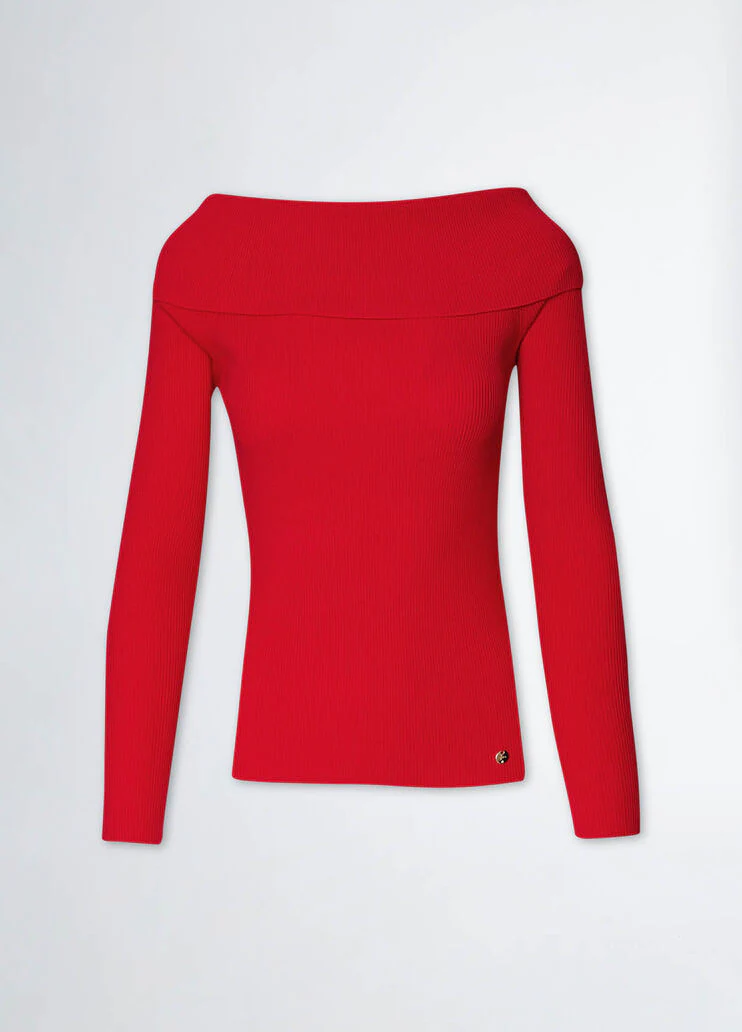 Red off-the-shoulder jumper
