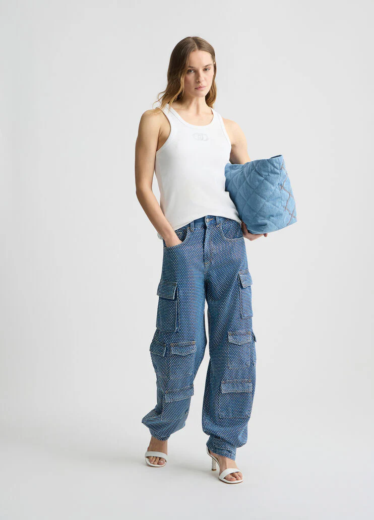 Cargo jeans with rhinestones