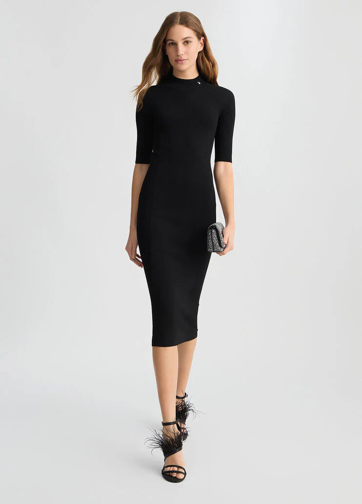 Black knit dress with cut-out
