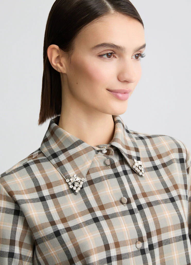 Checked shirt with bejewelled embroidery