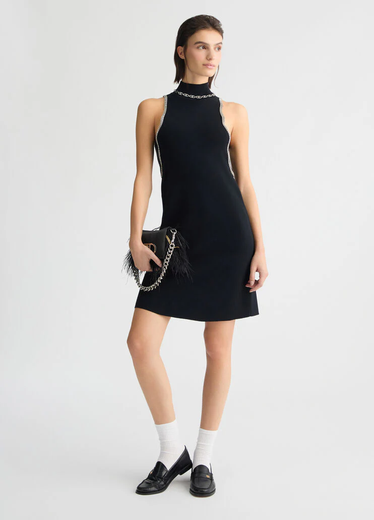 Knit dress with rhinestones