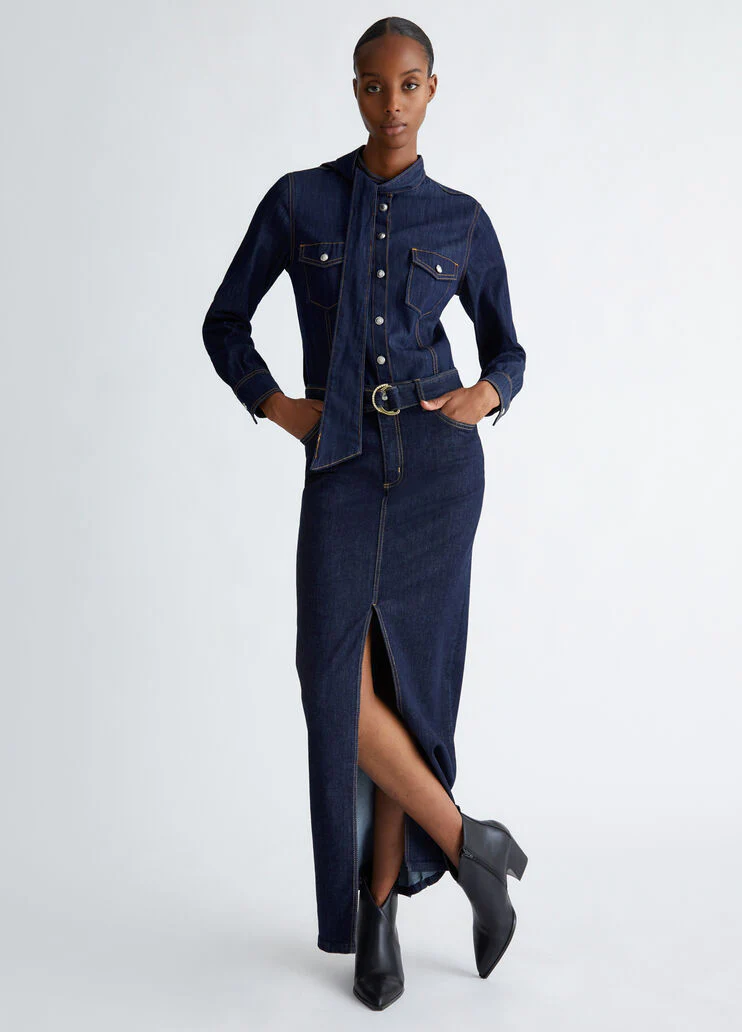 Denim skirt with belt