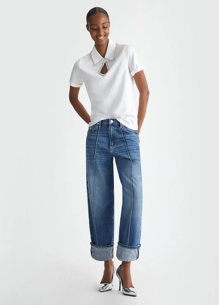 Polo shirt with rhinestones