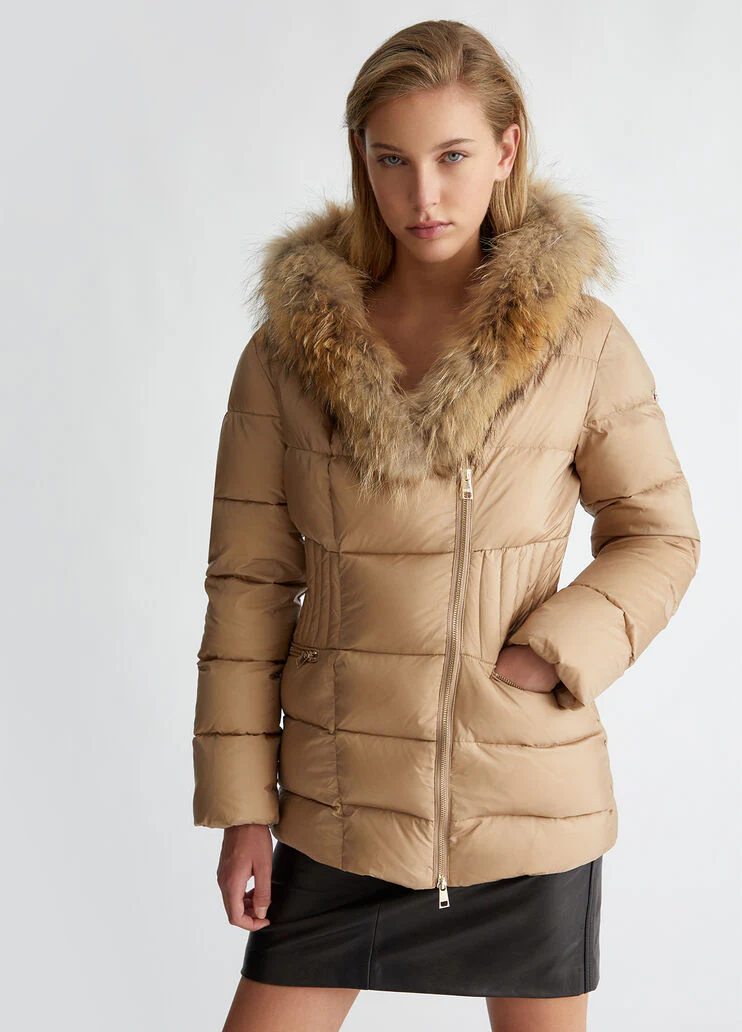 Down jacket with fur detail