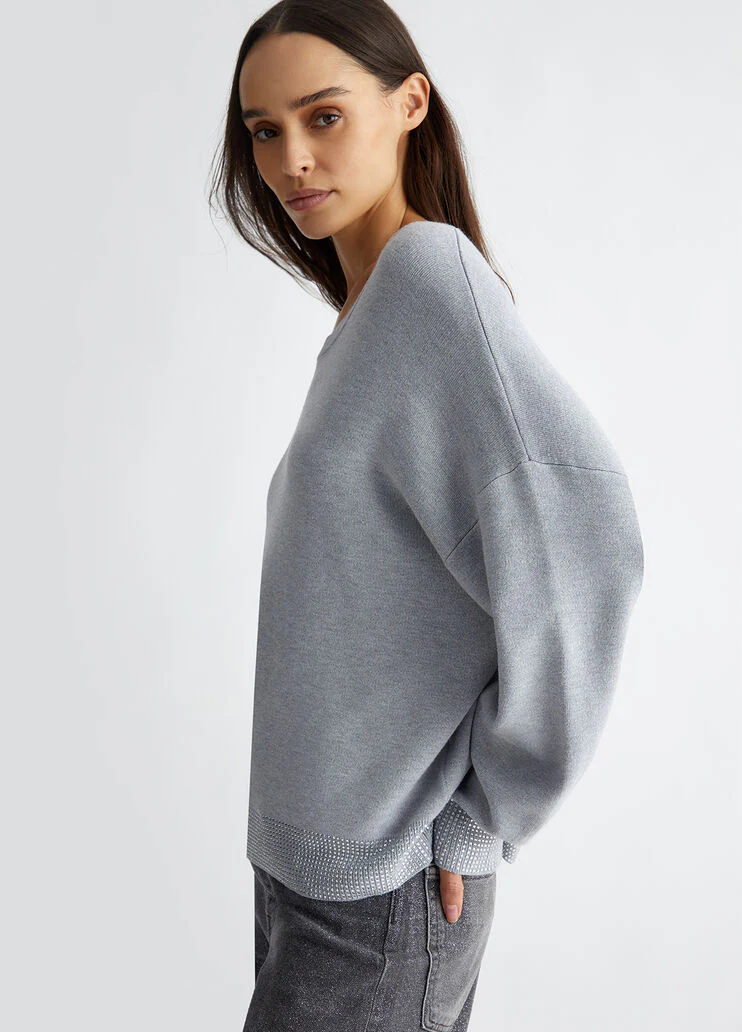 Crew-neck sweater with rhinestones