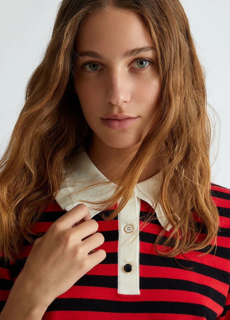 Striped sweater with jewel buttons