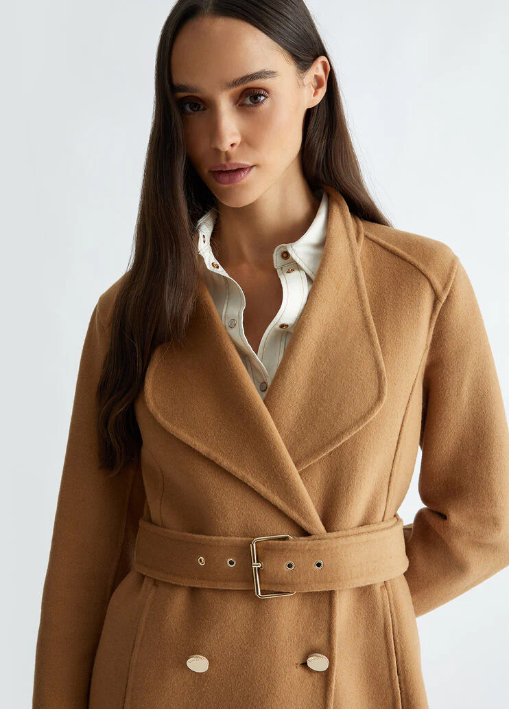 Double-breasted wool-blend coat