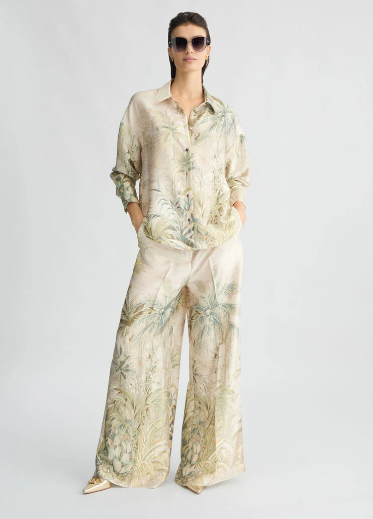 Printed twill palazzo trousers