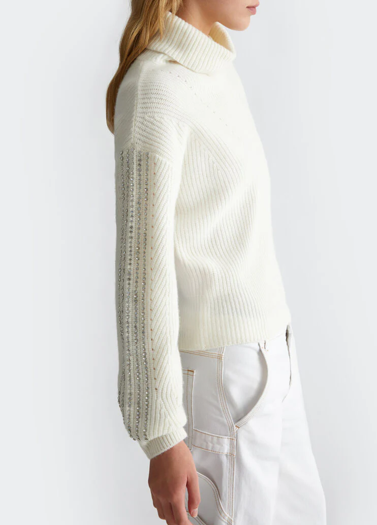 Wool polo-neck with rhinestones