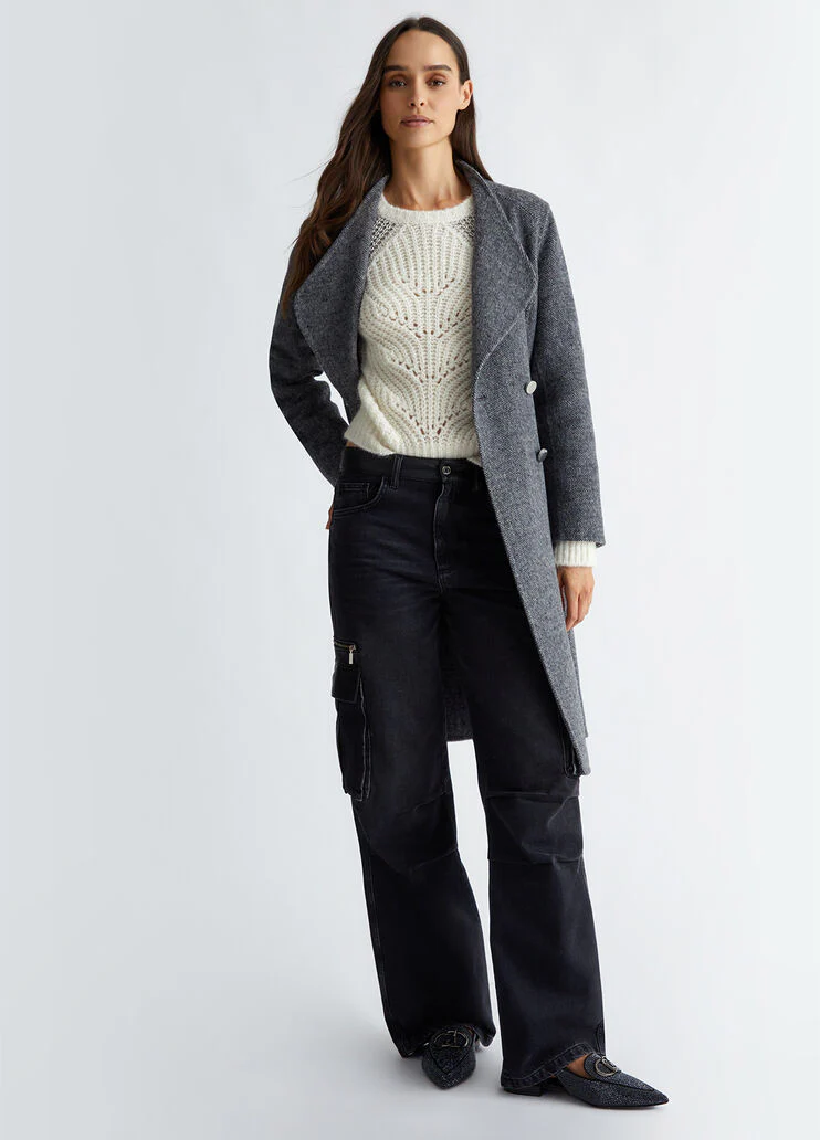 Double-breasted wool-blend coat