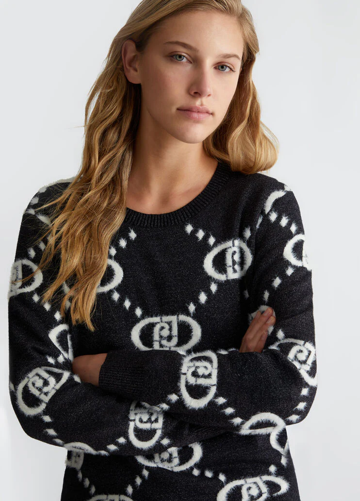 Pink jacquard monogram sweater