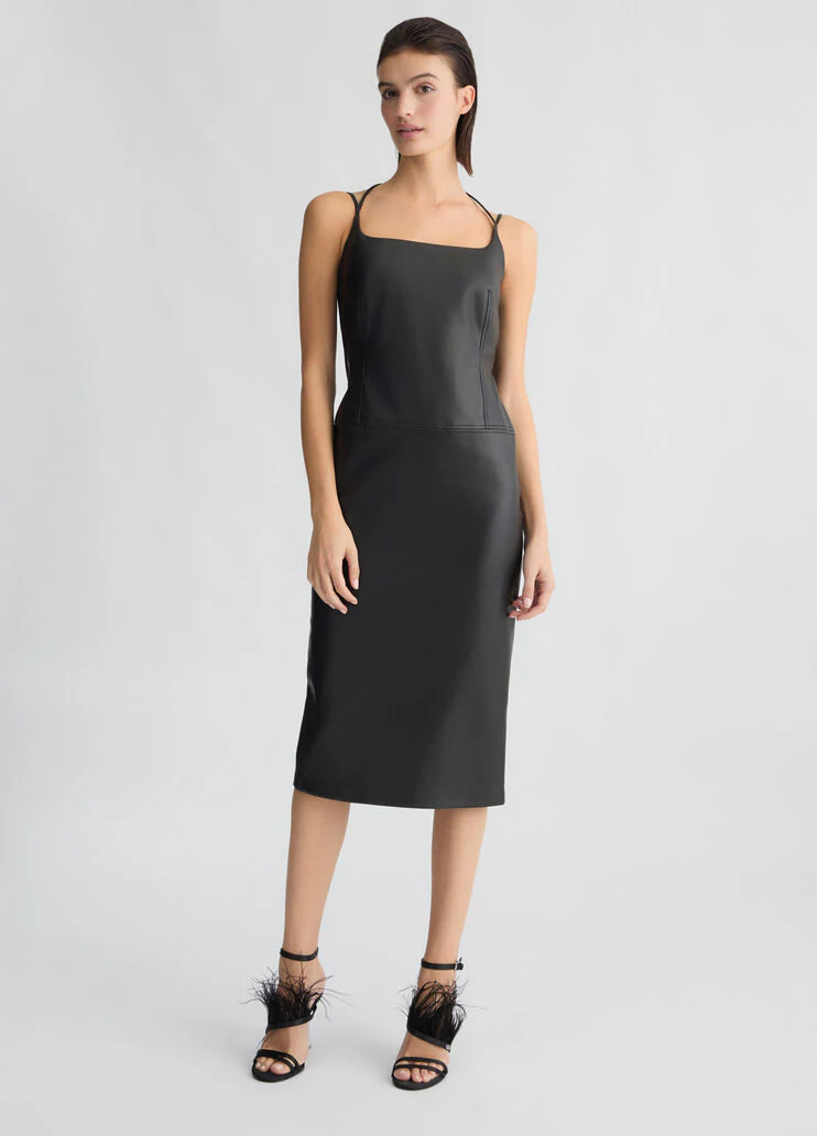 Black coated fabric dress