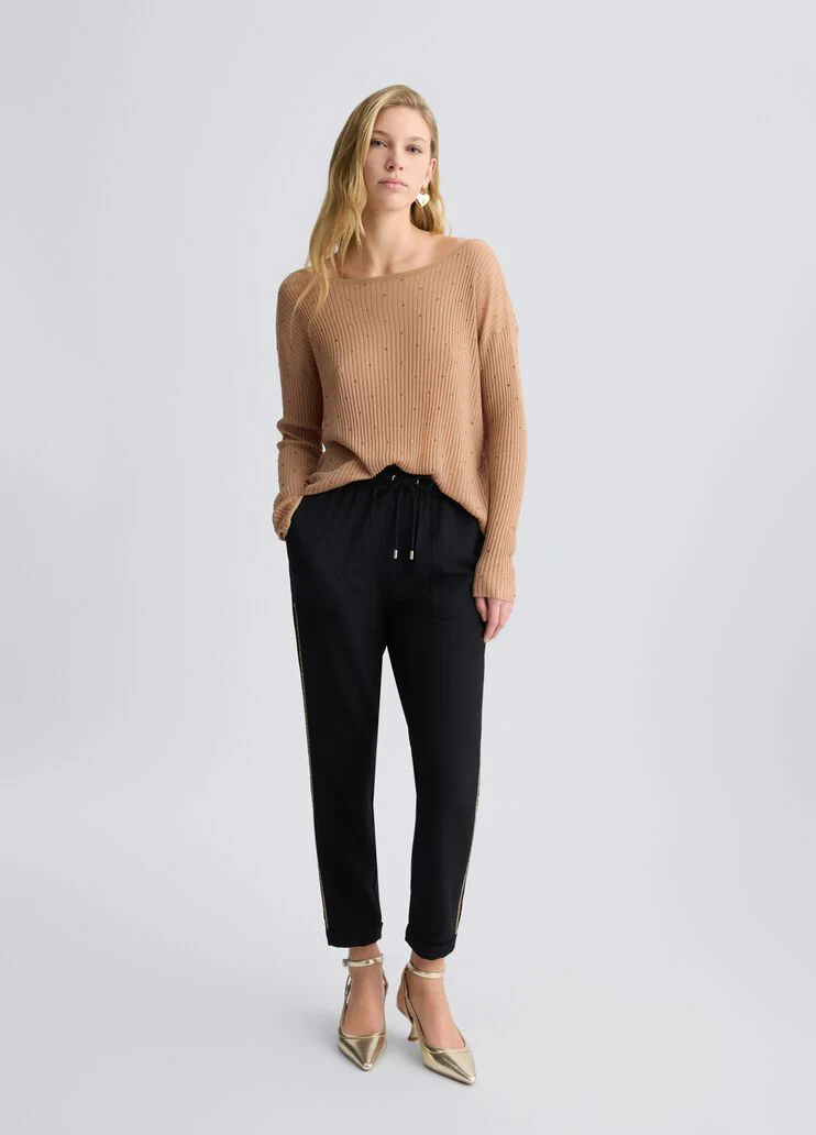 Beige jumper with rhinestones