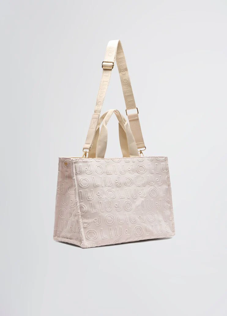 Beige jacquard tote bag