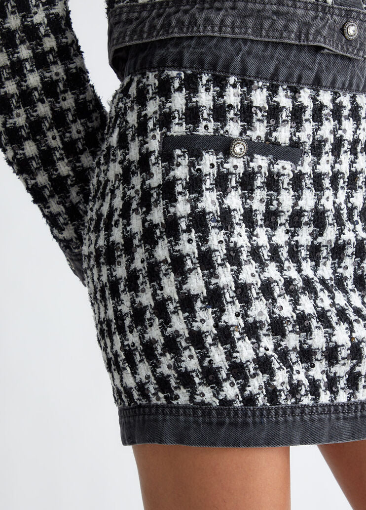 Denim and bouclé miniskirt