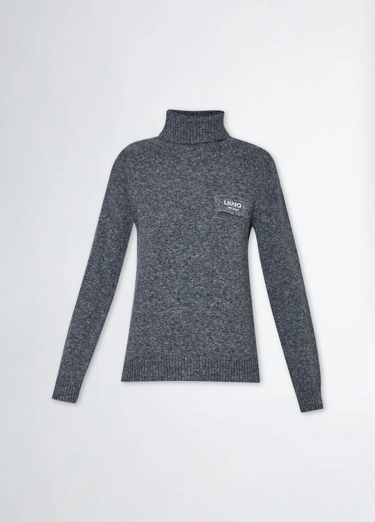 Wool-blend polo-neck with logo