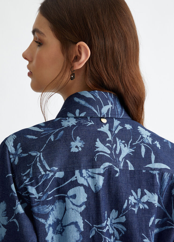 Denim shirt with floral print