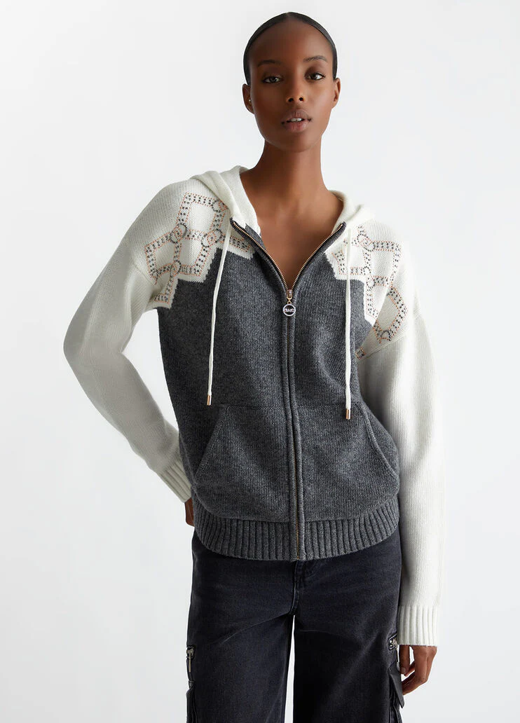 Wool-blend sweater with hood