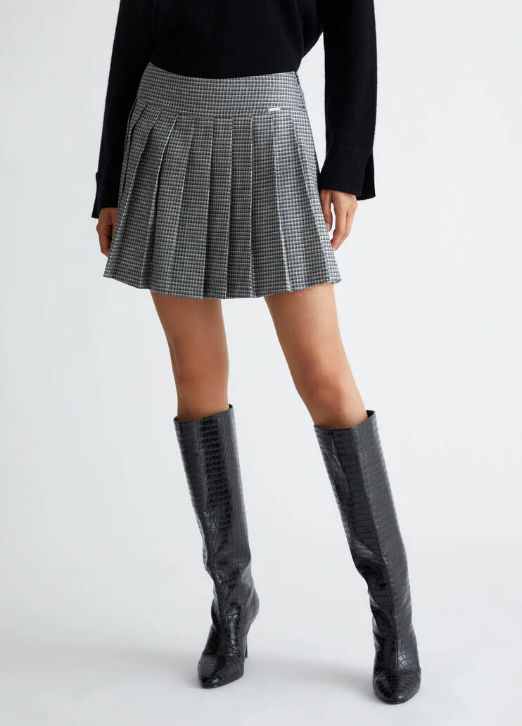 Pleated chequered miniskirt
