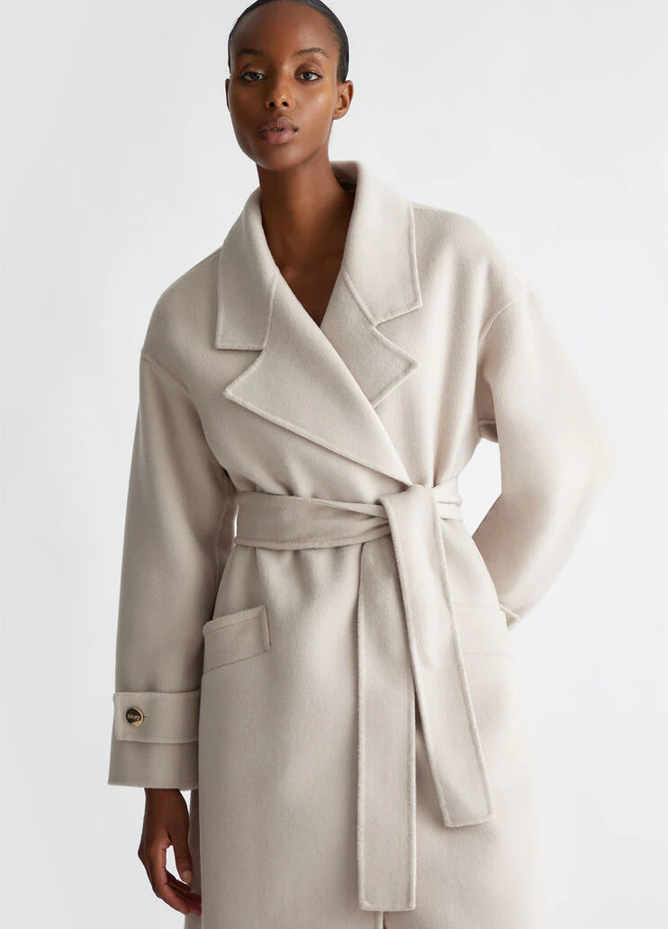 Belted wool-blend coat