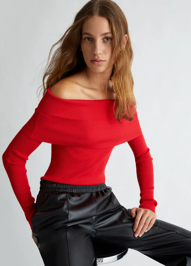 Red off-the-shoulder jumper