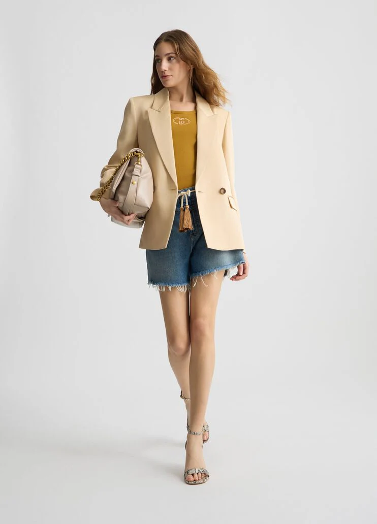 Double-breasted beige blazer