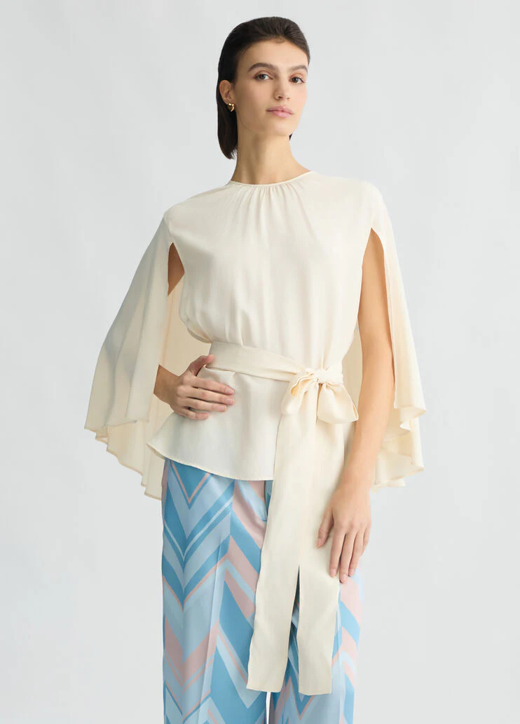 Crepe de chine blouse with belt