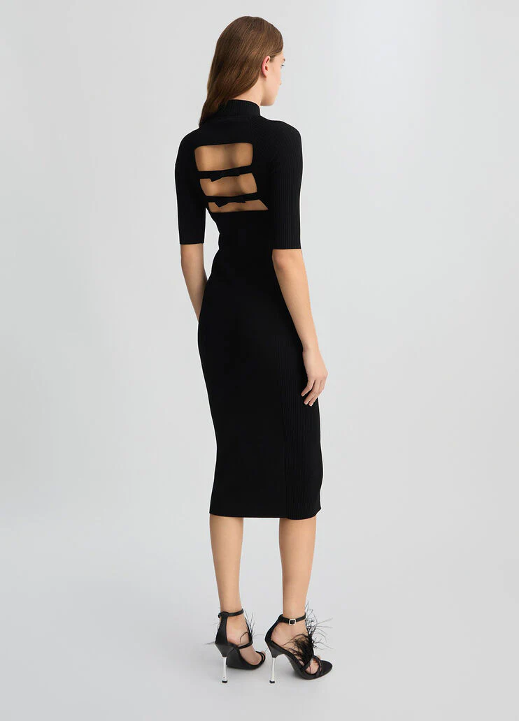 Black knit dress with cut-out