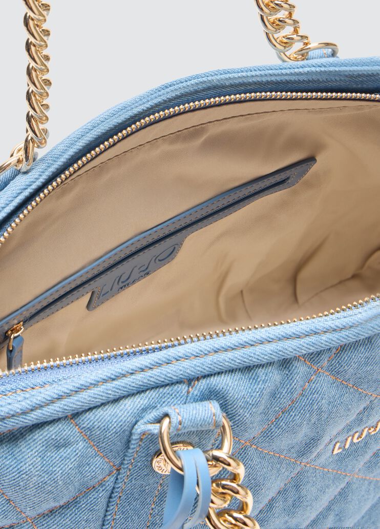 Quilted denim shopping bag