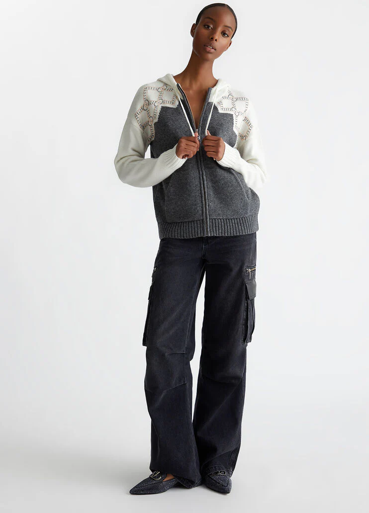 Wool-blend sweater with hood