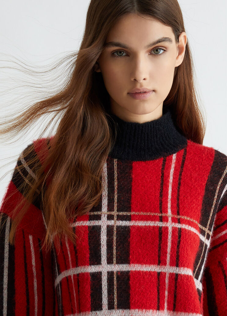 Red tartan pullover