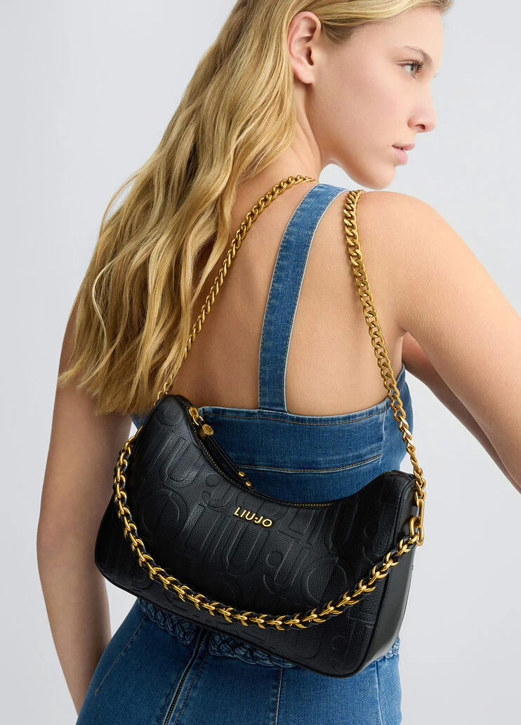 Black shoulder bag with logo
