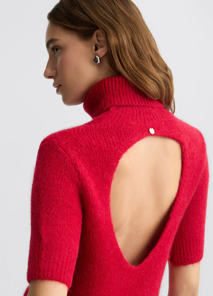 Red turtleneck with cut-out