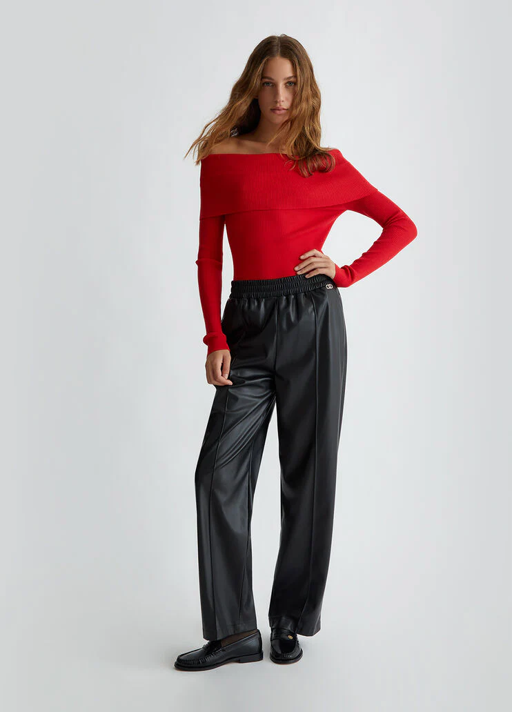 Red off-the-shoulder jumper