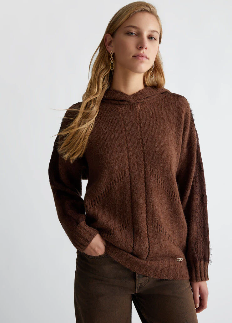 Wool-blend sweater with hood