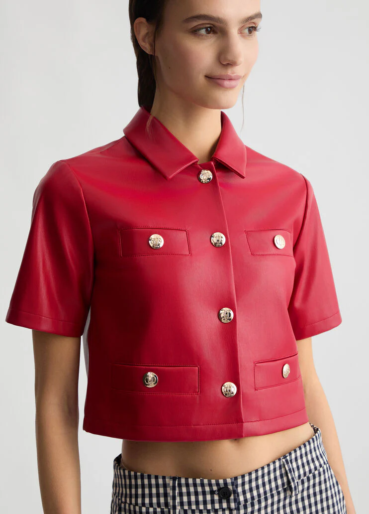 Red coated fabric jacket