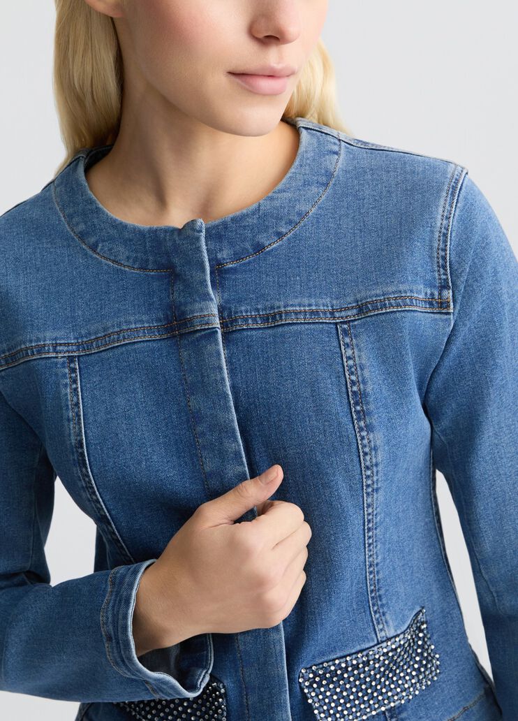 Denim jacket with rhinestones