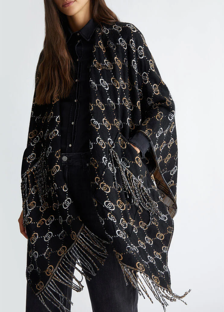 Poncho with jacquard logo