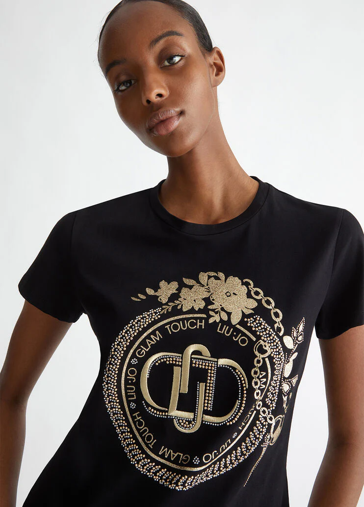 T-shirt with logo and gemstones