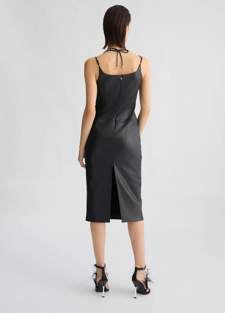 Black coated fabric dress